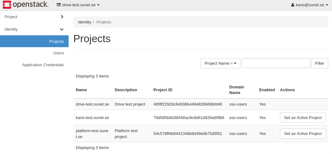 Project menu